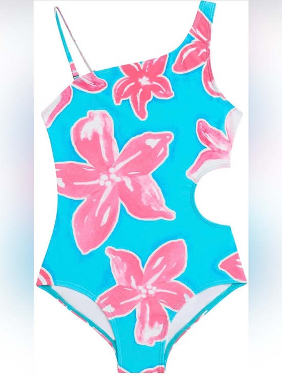 Kanu Surf Other - Kanu Surf One-Shoulder Floral Cutout Swimsuit - Blue & Pink